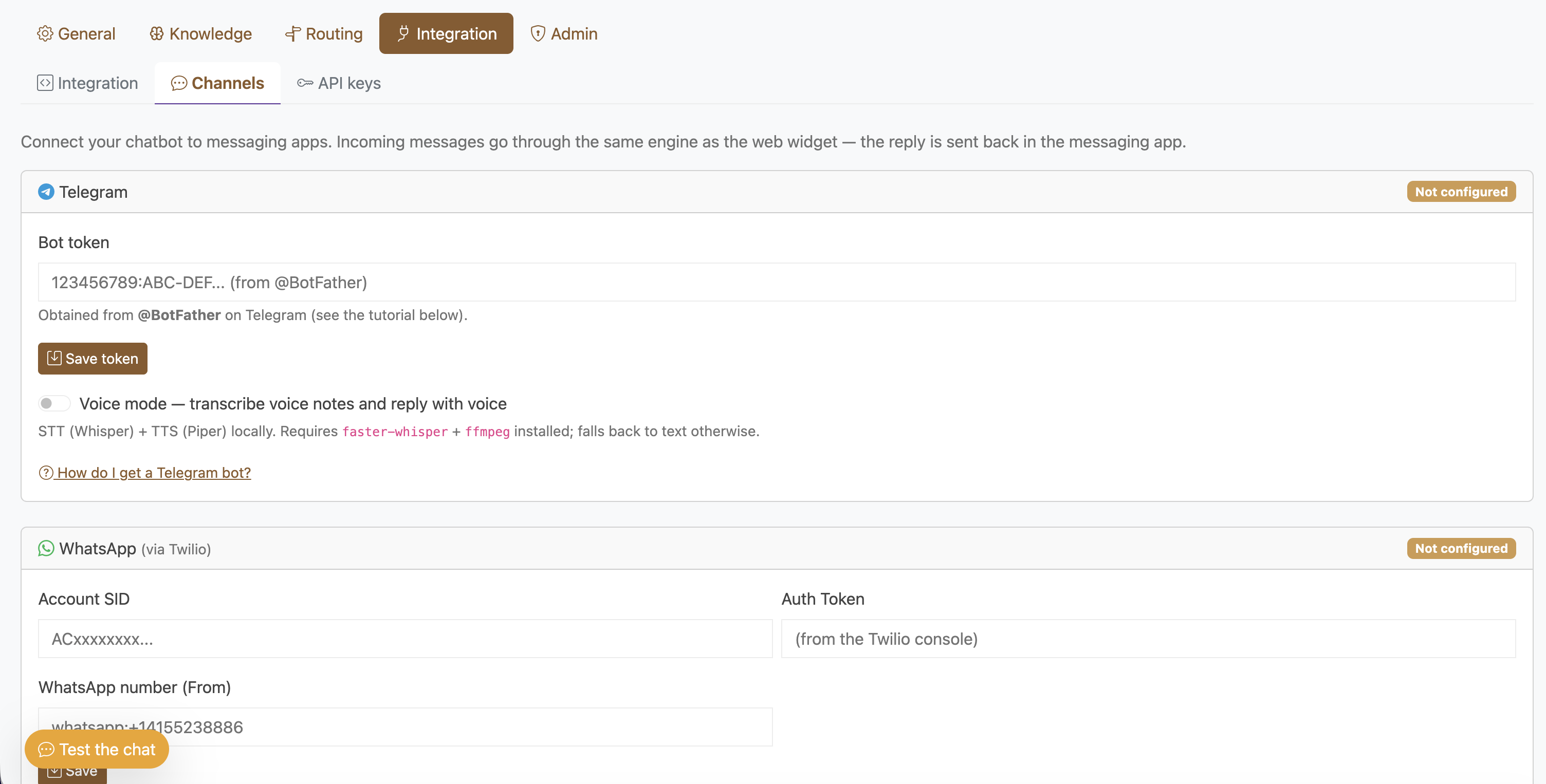 Canaux de messagerie d'Alfred : Telegram et WhatsApp