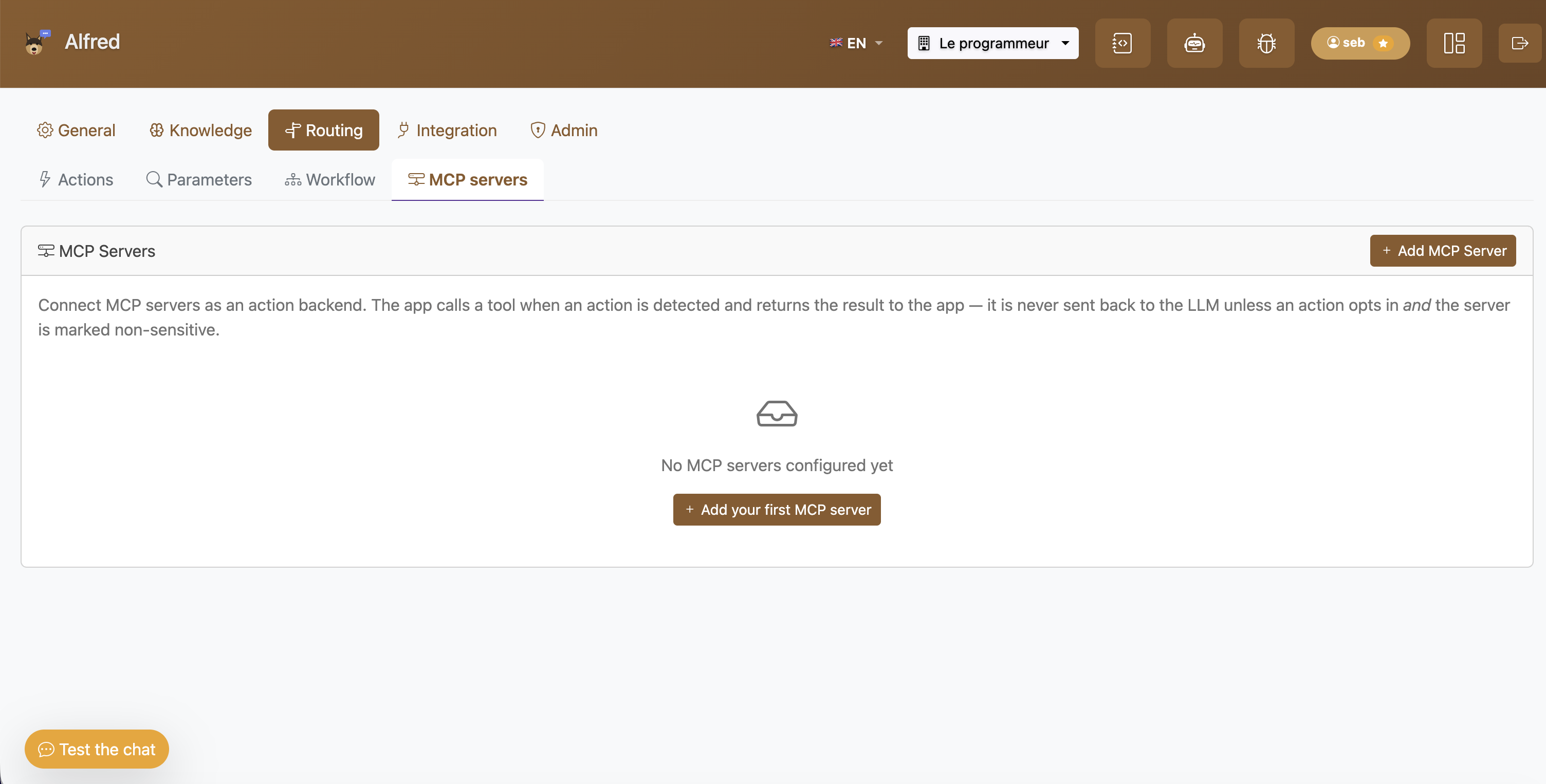 Serveurs MCP dans le back-office d'Alfred